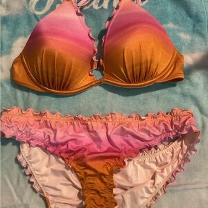 Shade & Shore Women’s Vibrant Pink and Orange Bikini Set, med